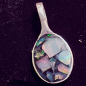 Opal Chip Mosaic Ring - Plain Closed Sterling Silver - CD20-CP0001