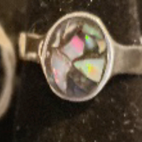 Opal Chip Mosaic Ring - Plain Band Shank Sterling Silver - CD20-CR0004