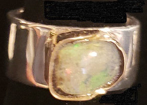 Bright Crystal Boulder Opal Ring in 9mm Silver Band - CD-RUSS20-R01