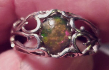 Crystal Boulder Opal Ring, Bright Level 4 Play of Colour in Sterling Silver - CD20-R009