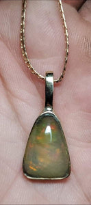 Large freeform solid semi-crystal opal - 14 K gold Pendant